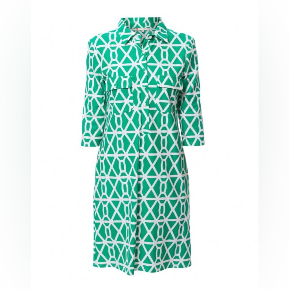 Jude Connally Emerald Geometric Long Sleeve Dress